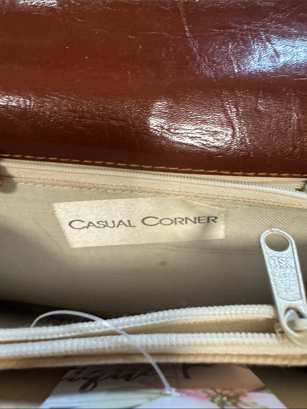 Casual Corner Beige Woven Crossbody with Brown Trim - Picture 5 of 11